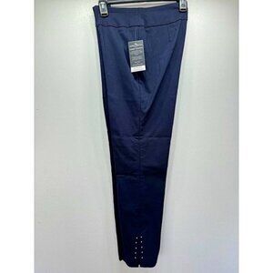 NEW Roz & Ali Navy Blue Slimming Sensations Pull On Pants Silver Studs Hem 6